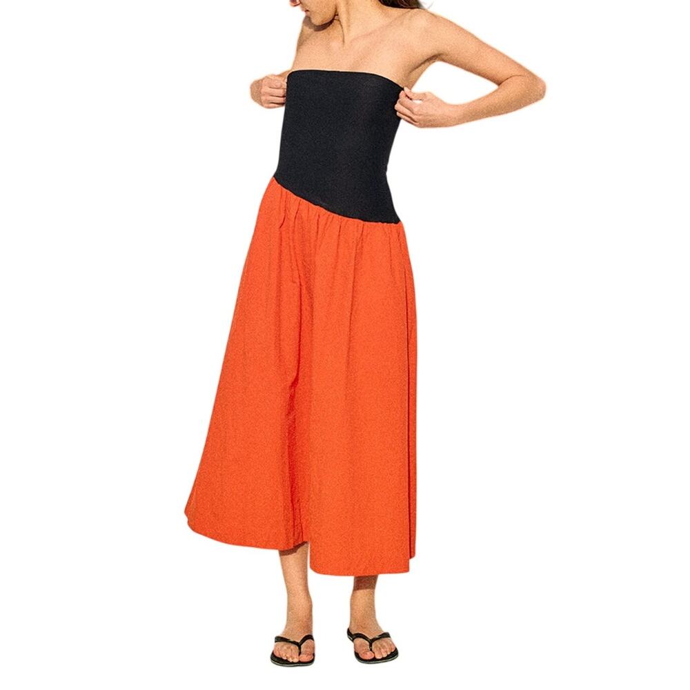 Ciao Lucia Strapless Midi Dress in Black & Orange